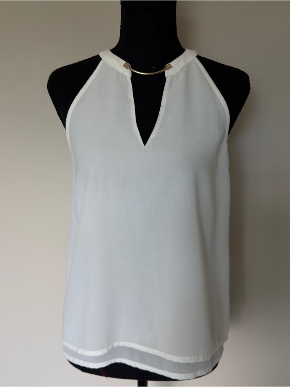 Guess White Sleeveless Blouse with Gold Neck Bar